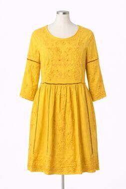 Anthropologie Yellow Embroidered Midi Dress Size S Boho Cottagecore Prairie